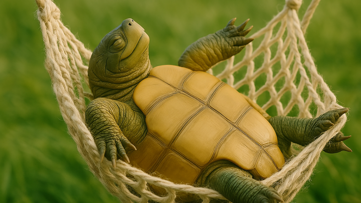 skildpadde på skjoldet i hængekøje